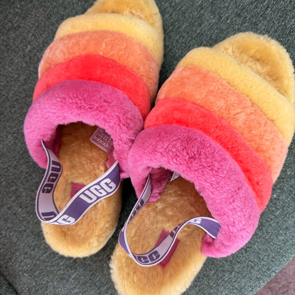 2019 Pride UGG Rainbow Fuzz Slide Sandals